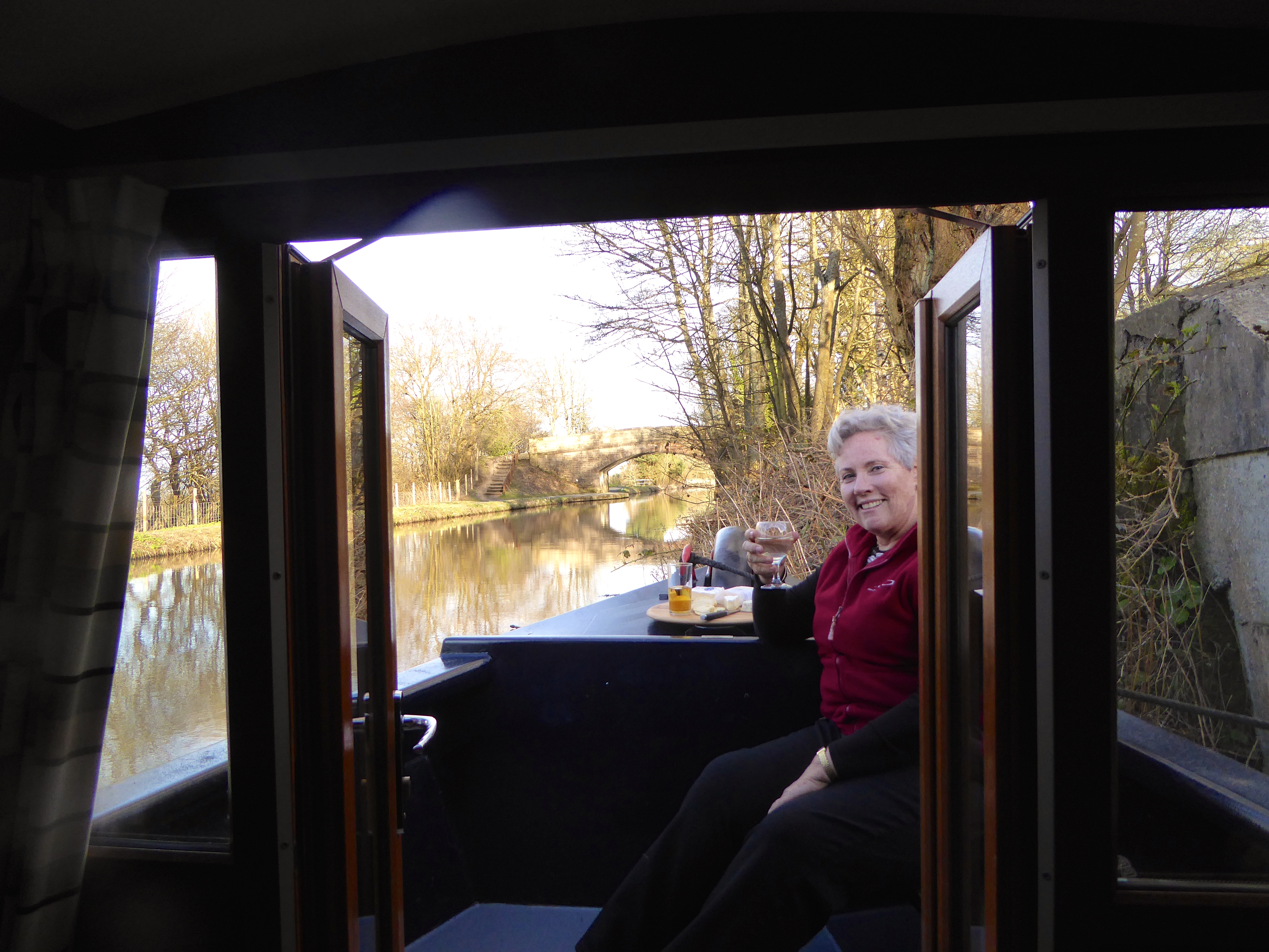 First night anchorage - toasting the fact we made it up the locks and wheel