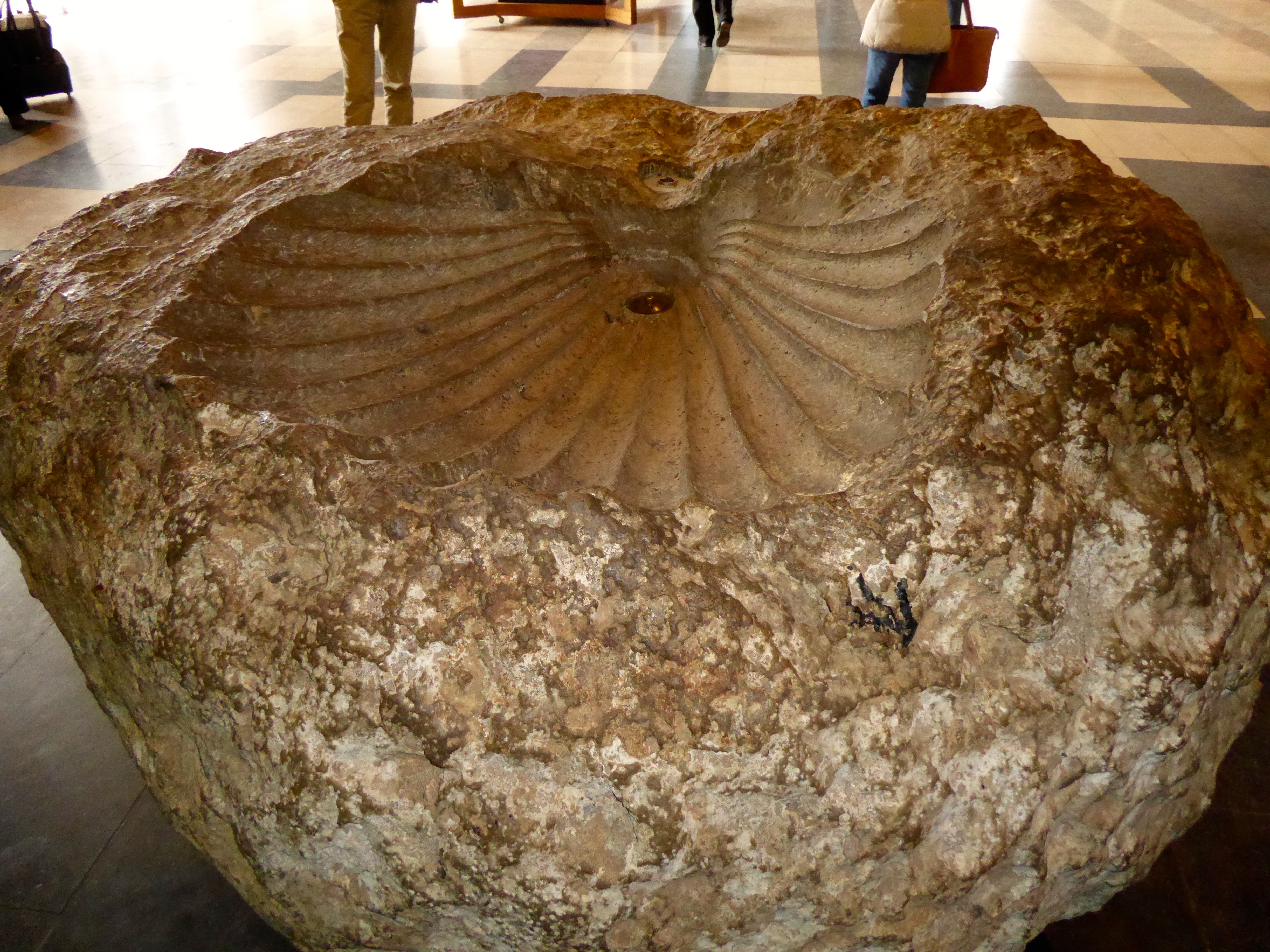 Baptismal font.  Rock from Bethlehem and carved by local artist