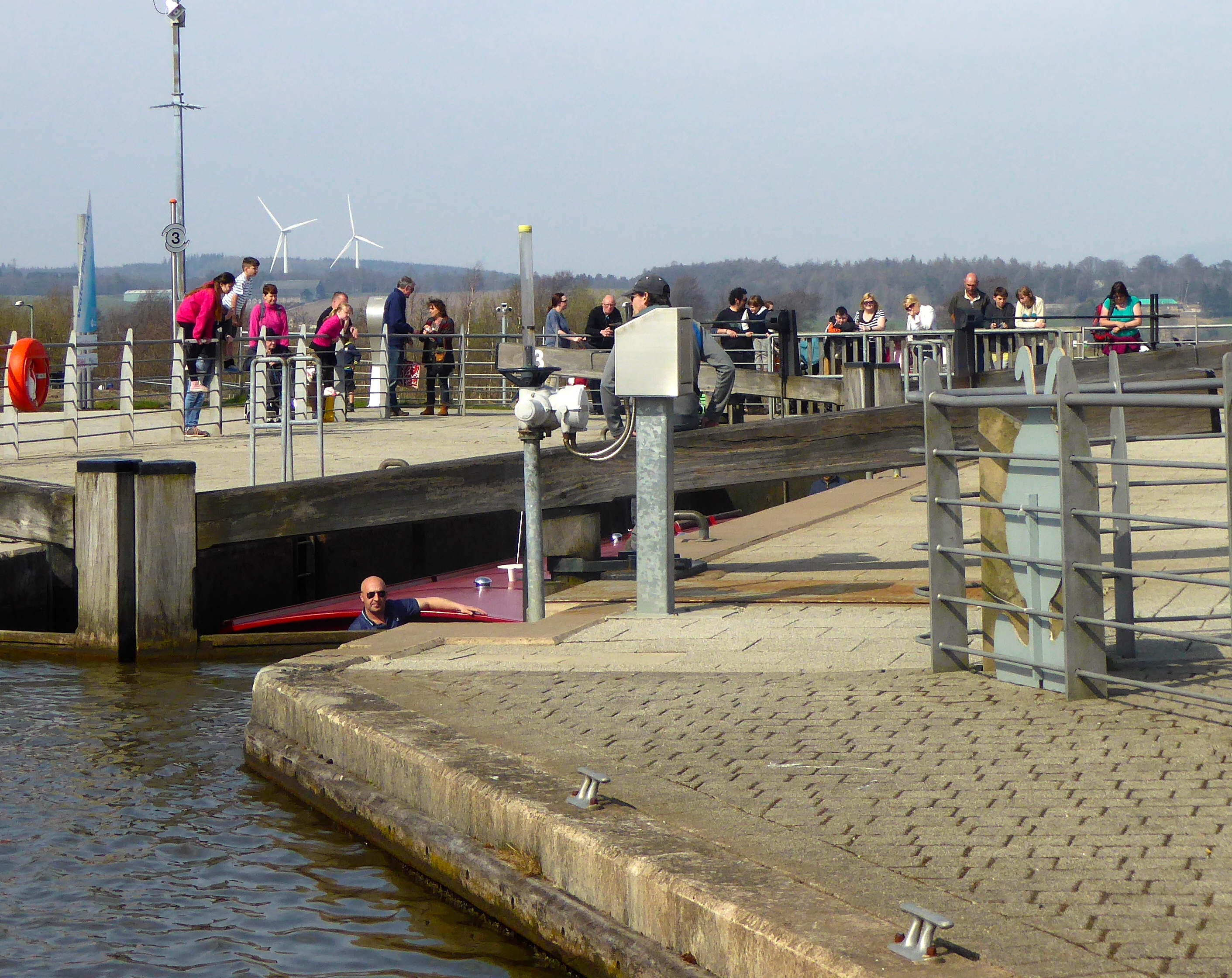 Waiting to go down the lock with the camera clicking crowd watching every move