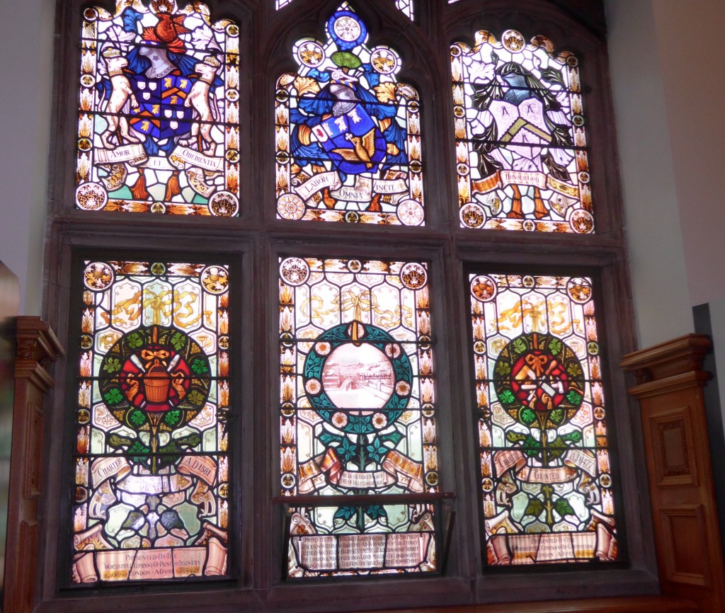 One of the many stained glass windows in the Memorial Hall