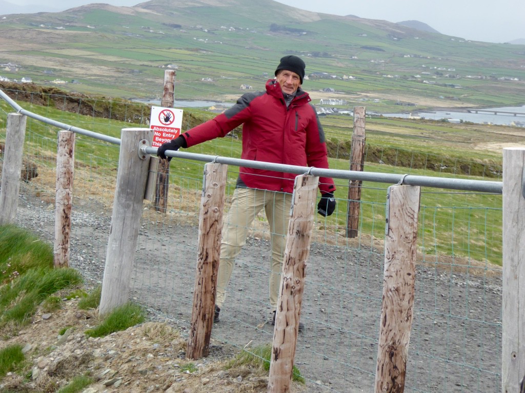 Ed hanging on to avoid being blown over.  So strong you couldn't even hold the cameras steady