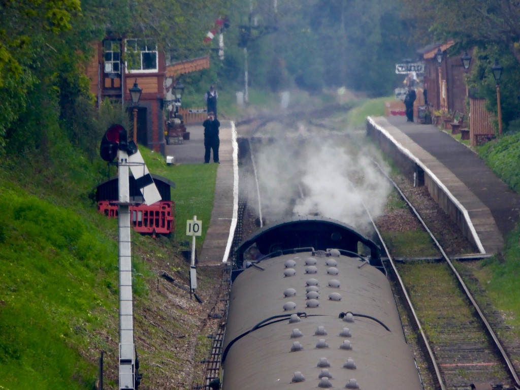 On the way to Hestercombe -driving over bridge with steam train going underneath