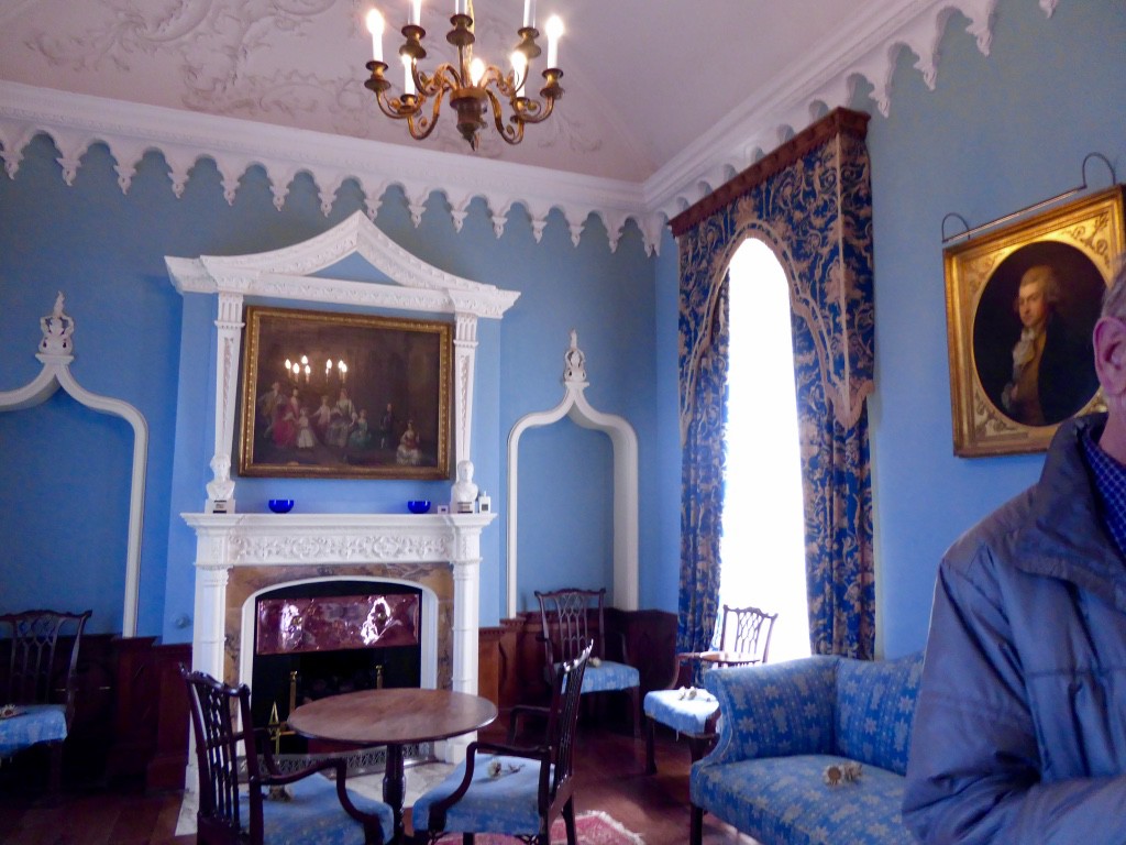 The 18th cent Blue Drawing rooms have Strawberry Hill Gothic plasterwork and Chippendale furniture.