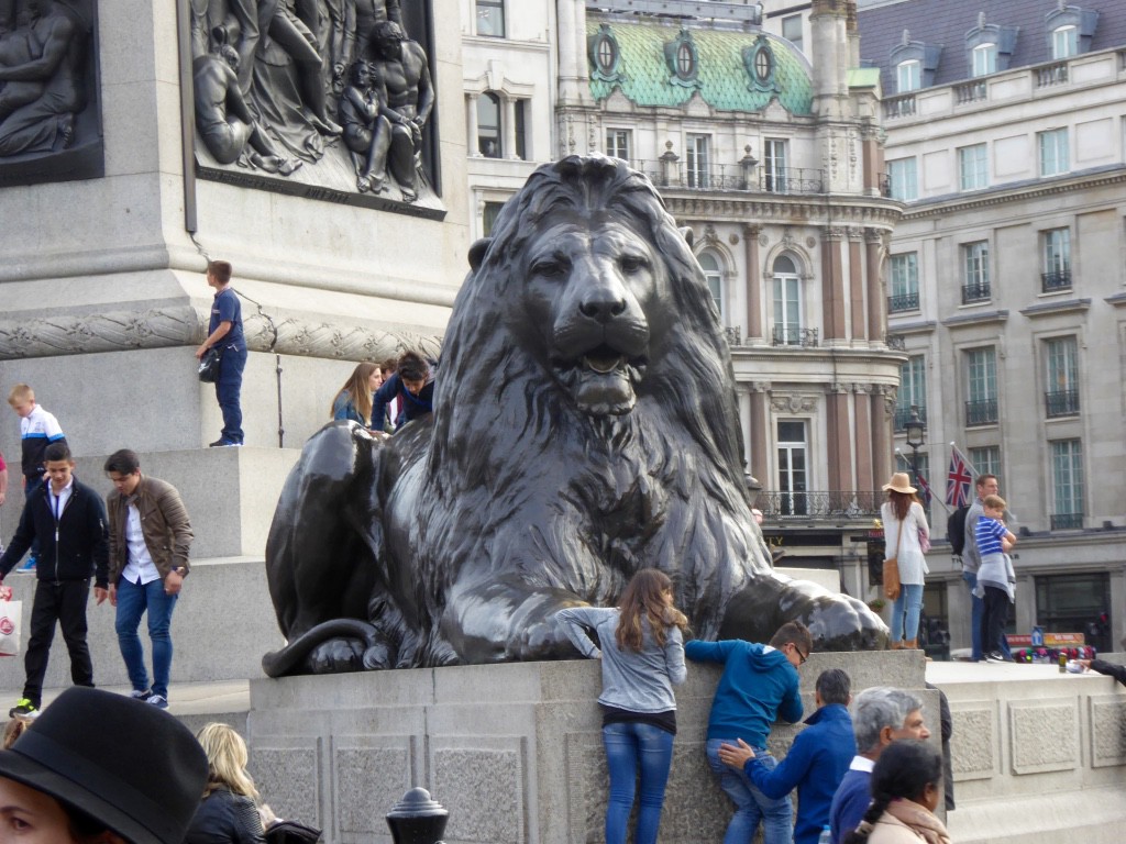 Bronze lions on each corner of Nelsons Column