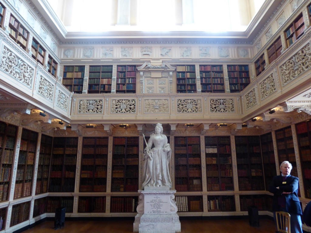 The library with a statue of Queen Anne